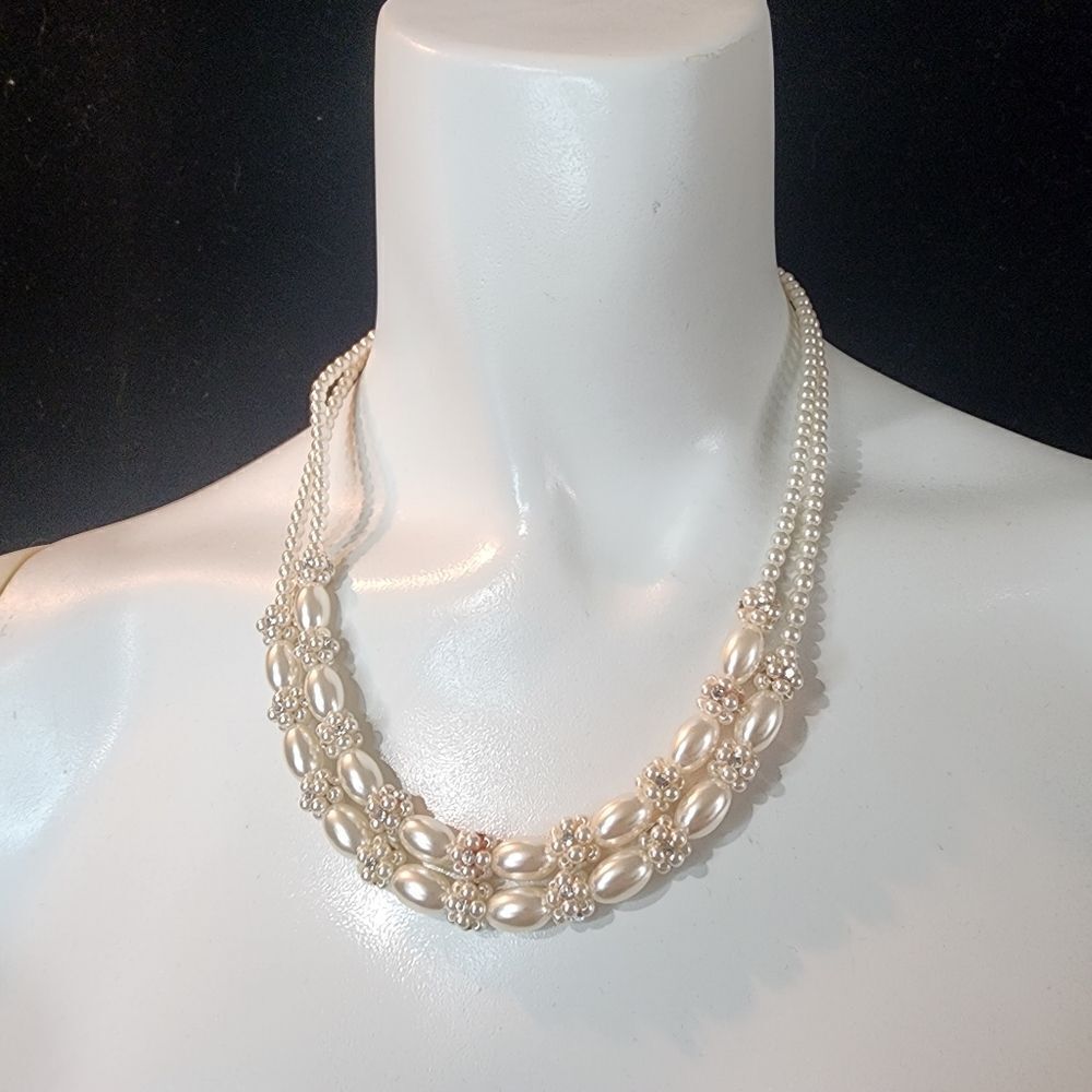 Roman Faux Pearl & Rhinestone Multilayer Necklace